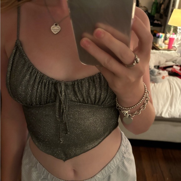 Urban Outfitters Silver Sparkly Top - Picture 1 of 4